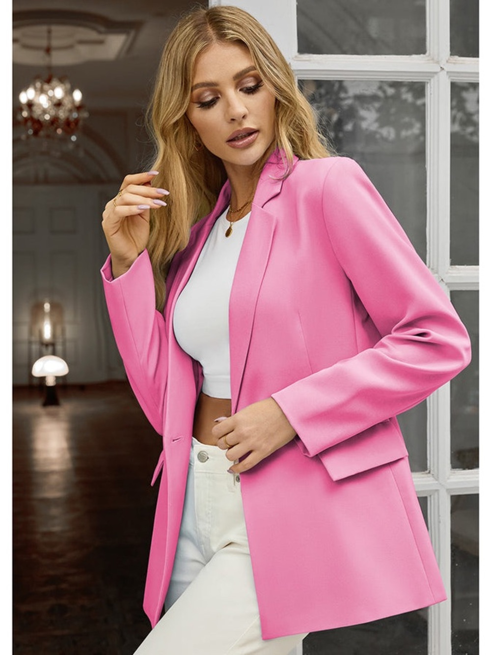 SACHET PINK WOMEN'S LONG SLEEVE POCKET BLAZER JACKET